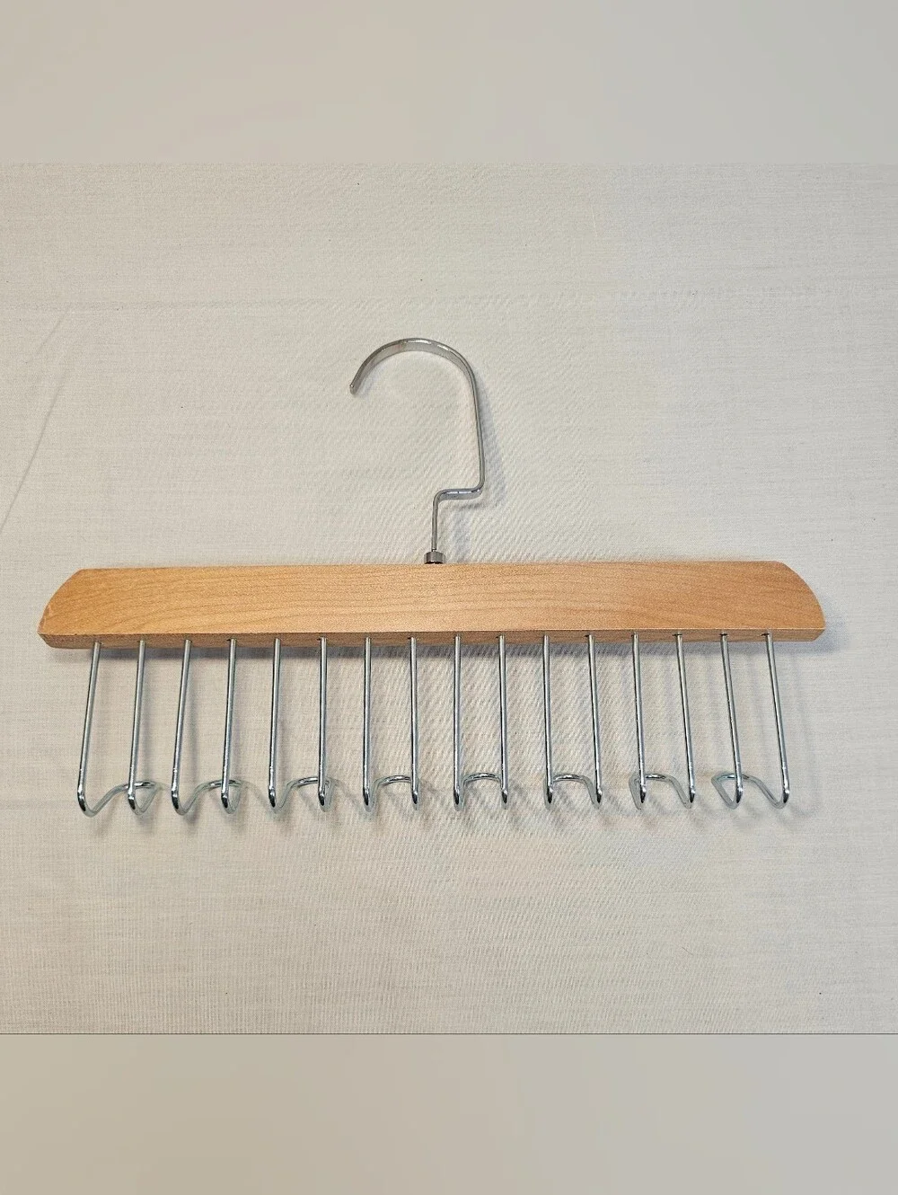 Wood and Chrome Multi-Slot Tie or Belt Hanger - Natural Wood